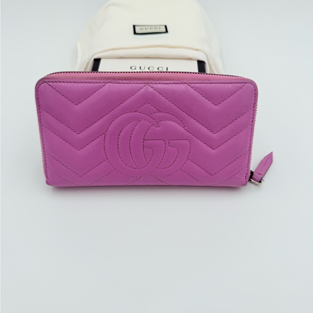 Gucci Pink Marmont Chevron Wallet with Gold Logo - Picture 5 of 10